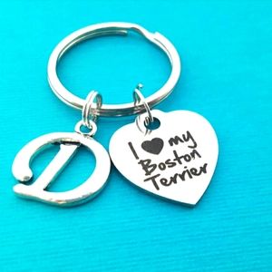 Boston terrier keychain ring key dog personalized